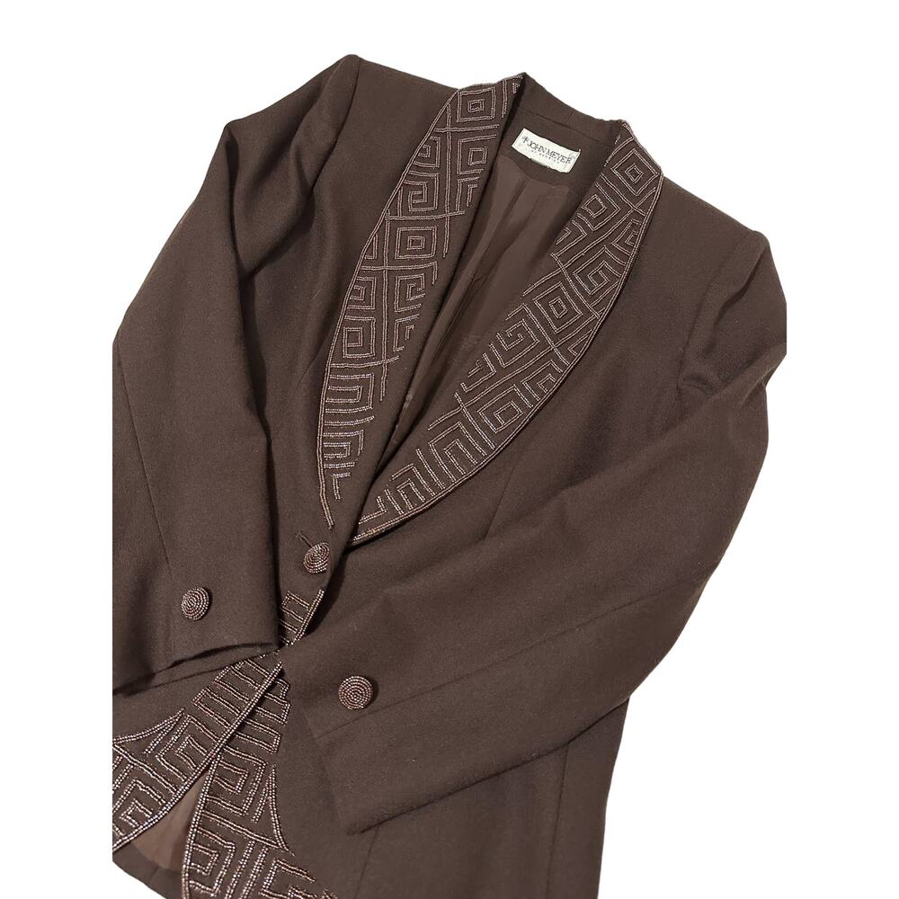 John Meyer Brown Embroidered Wool Jacket Size 12